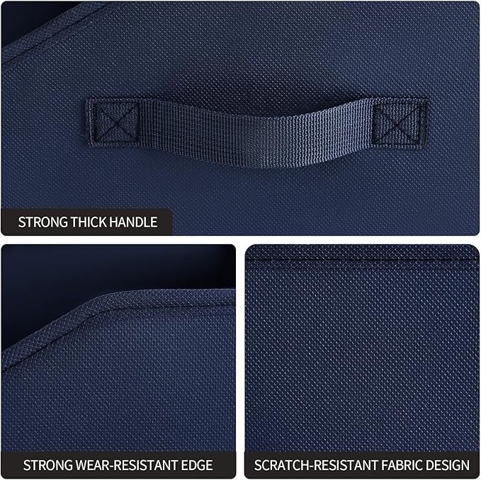 Closet Baskets for Shelves Trapezoid - Decorative Storage Baskets with Handle, Closet Bins for Organization, Shelf Storage Bins for Clothes, Books, Home, Office, 4 Pack, Navy Blue