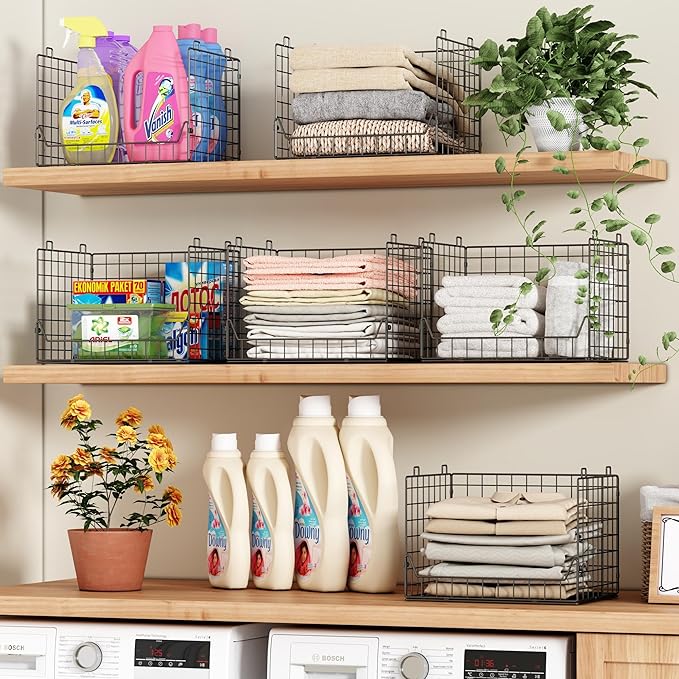 4-Tier Extra Height Stackable Closet Organizer – Foldable Storage Bins for Sweaters, Jeans, and Clothes – Sturdy Iron Mesh Shelves for Neat and Efficient Closet Storage – Black