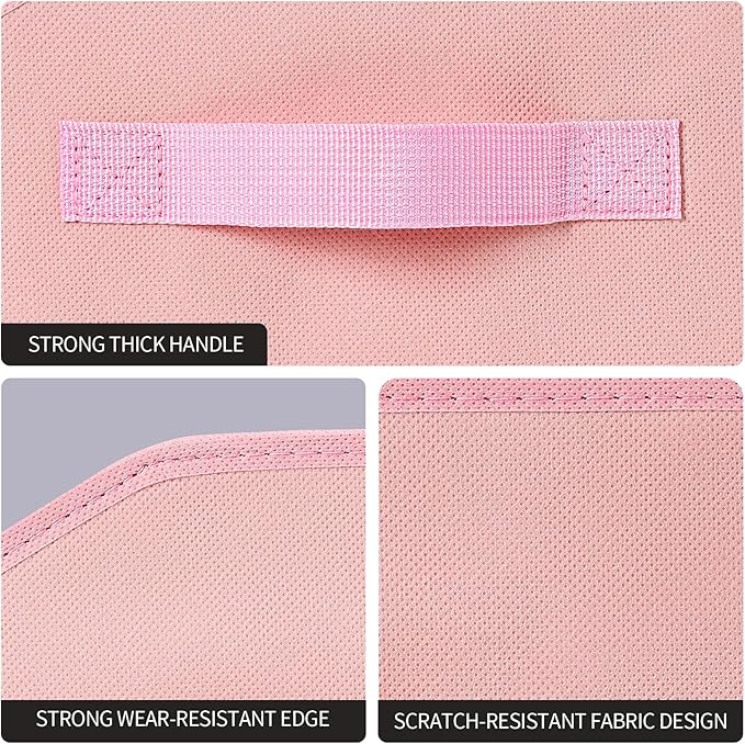 Closet Baskets for Shelves Trapezoid - Decorative Storage Baskets with Handle, Closet Bins for Organization, Shelf Storage Bins for Clothes, Books, Home, Office, 6 Pack, Pink