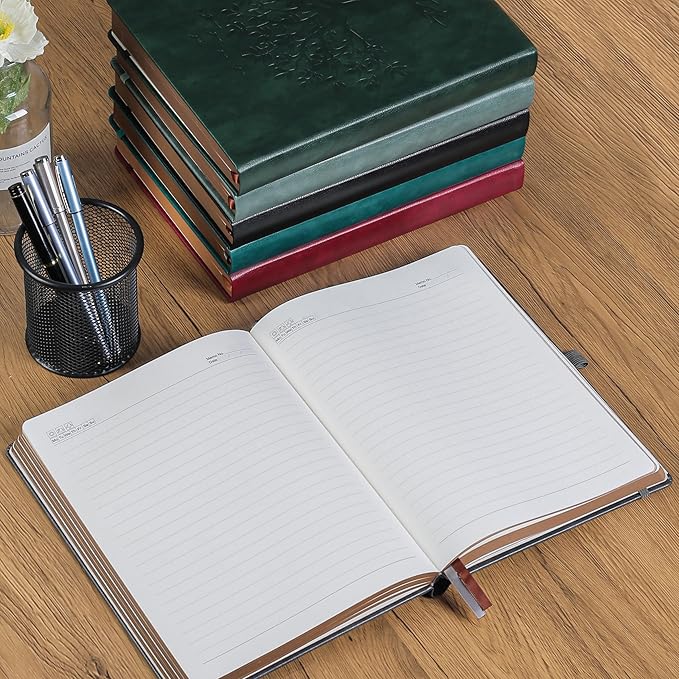 Thick Lined Journal Notebook with Pen, 360 Pages 100gsm Paper, Brown Sprayed Edge, Journal for Writing B5 Ruled Notebook ,Leather Hardcover,Perfect for Work, Office or School, 7.8'' x 10'' Dark Grey