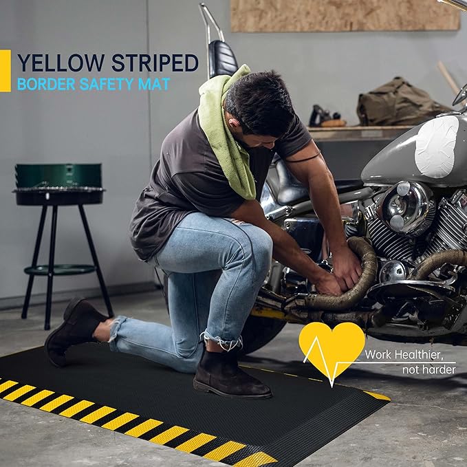 FEATOL Anti Fatigue Mats Industrial 3 Packs, Ergonomic Standing Floor Mat for Work for Stand, Black with Yellow Border Safety 20" x 32"-Support for Leg & Back Pain