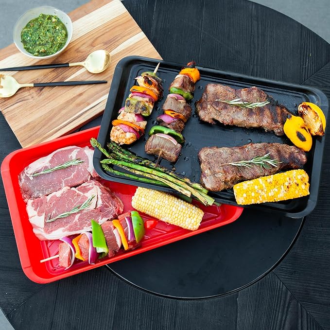 BLAZIN' GRILL Prep and Serve Trays | Set of 2 Stackable, Melamine Trays | Serving Tray & Marinating Tray | Serving Platter for Plating Food & BBQ Prep Tub for Marinating Meats | Grill Accessories |