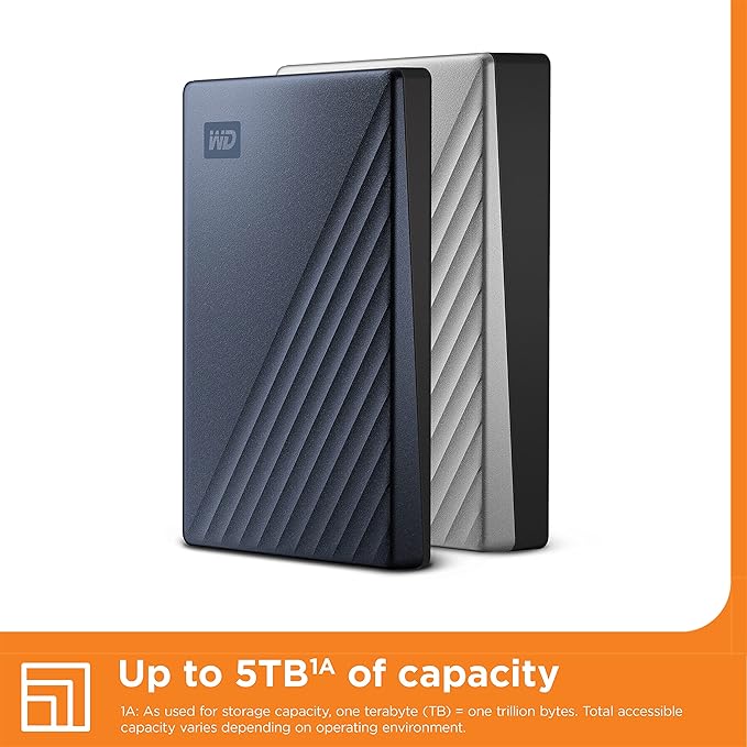 WD 4TB My Passport Ultra, Blue, Portable External Hard Drive, backup software with defense against ransomware, and password protection, USB-C and USB 3.1 - WDBFTM0040BBL-WESN