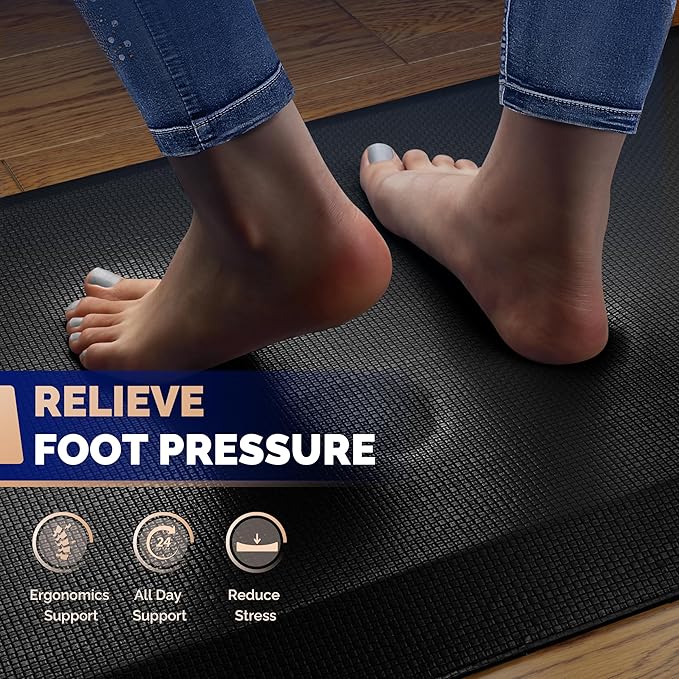 FEATOL 4 Packs Anti Fatigue Mats Thick Cushioned Standing Desk Mat Office, Ergonomic Kitchen Mats Set of 4, Memory Foam Comfort Floor Mat Padded Foam Rugs, Stain Resistant, Non-Slip (20" x 32", Black)