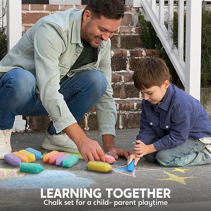 JOYIN 12 PCS Jumbo Sidewalk Chalk with 6 Colors, Washable Sidewalk Chalk for Kids, Non-Toxic School Supplies, Outdoor Games, Playground Accessories