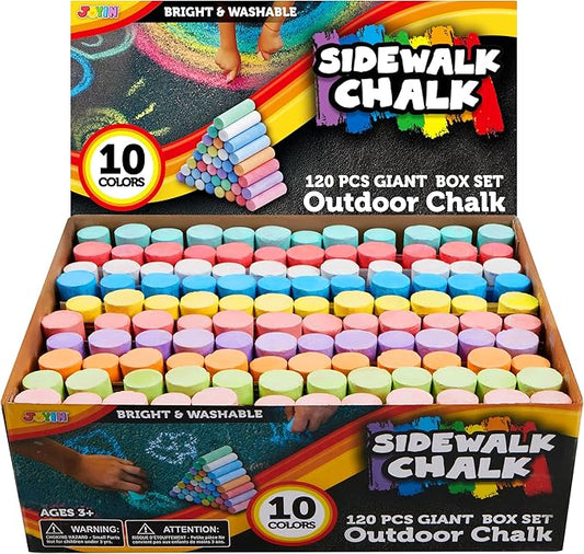 JOYIN 120 PCS Sidewalk Chalks for Kids Giant Box Non-toxic Jumbo Colored Washable Sidewalk Chalk for Toddlers in 10 Colors