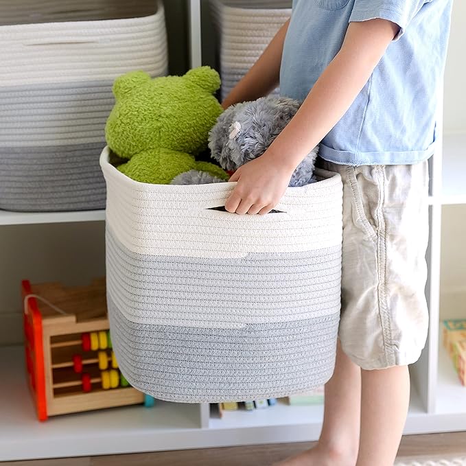 NaturalCozy Storage Cubes 11 Inch Cotton Rope Woven Baskets for Organizing, 3-Pack | Cube Storage Bin | Square Storage Baskets for Shelves Organizer, Classroom, Kids Toy Bins, Closet, Baby Nursery