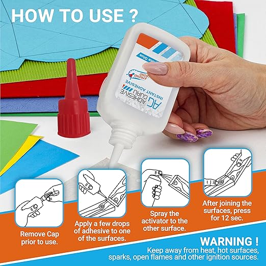 Adhesive Guru Super Glue (4x0.9 oz) for Plastic, Metal, Leather, Ceramic - Fast Adhesive for Woodworking, Hobby Models, Carpentry - 4 Pack