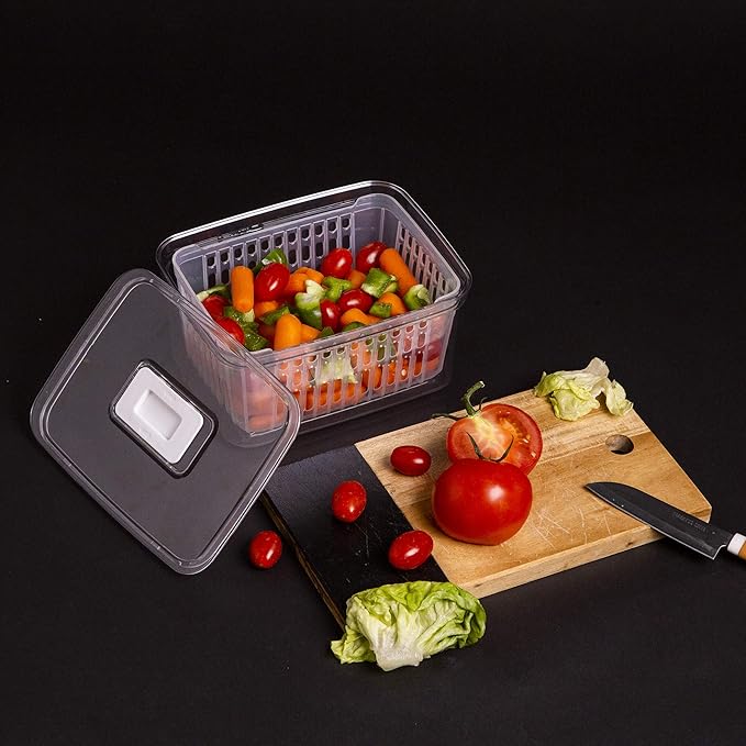 BINO | Produce Saver - 6.8 Cup/1.6L | Fridge Storage Containers for Fruits and Vegetables | Adjustable Air Vent, Removable Basket | BPA-Free Fridge Organizers