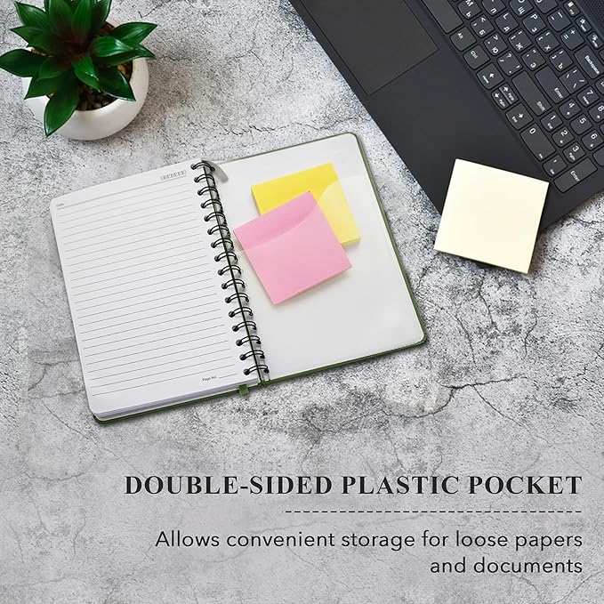 Lined Spiral Notebook Journal For Women & Men - A5 Notebook 170 Pages, Hardcover Journals for Writing & Note Taking, College Ruled Notebook for Work - Green