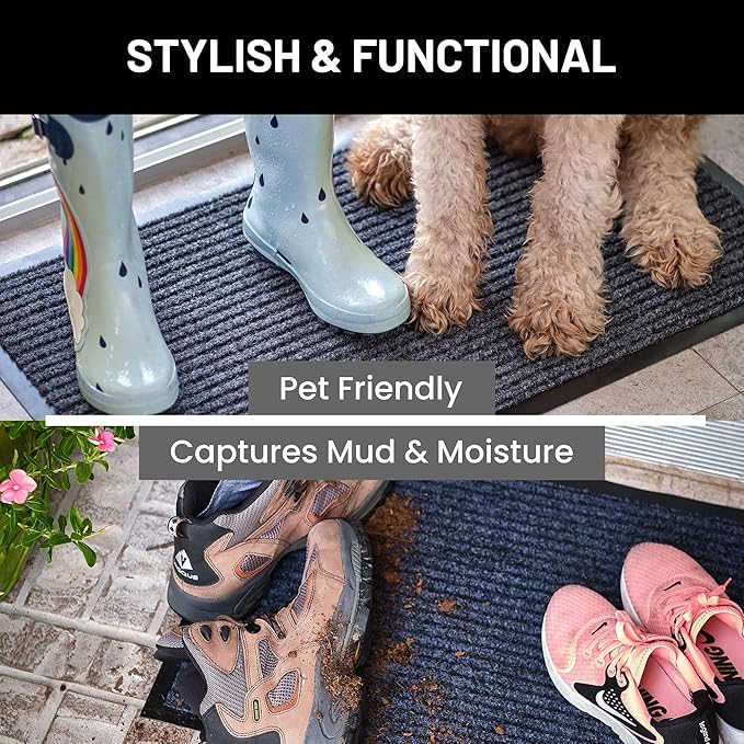 Sierra Concepts Front Door Mat X-Large Welcome Floor Mats - Entryway Indoor Outdoor Entrance Doormat, Patio, Porch, Muddy Dog Shoe, Inside Outside Low Profile 48x36in, 2-Pack Blue
