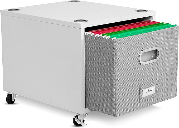 BIRDROCK HOME Rolling File Cabinet – Decorative Storage Shelf w/Removable Bins, Handles, and Wheels – Organize Files, Books, Toys, Under Desk Office Solution, Modern Design - 1 Lateral Drawer, White