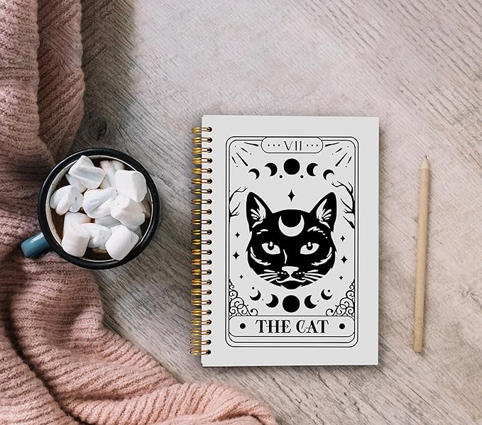 The Cat Tarot Journal Notebook - Cat Gifts for Women Cat Lovers, Cat Mom Gifts, Cat Lady Gifts, Tarot Lover Gifts, Witchy Journal, Witchy Gifts for Women, Black Cat Spiral Notebook 5.5x8.3