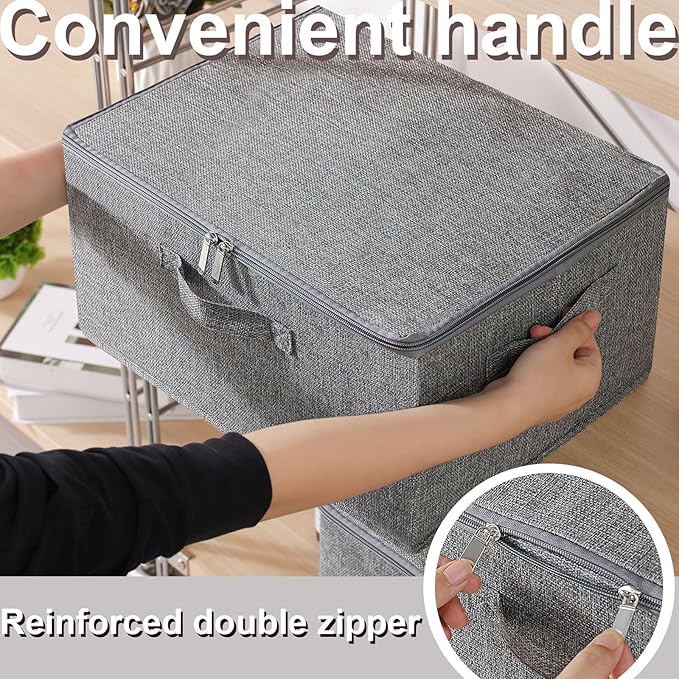 Underbed Storage Box Containers with Lid, Foldable Blanket Baskets, Home Underbed Organization for Organizing Clothes, Shoes, Pillows, 17.7x13.7x9.8Inches, Grey, 2 Pack