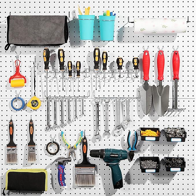 Pegboard Hooks, with Bins, Peg Locks, for Organizing Various Tools, 131 PCS, 60 of Which are Locks