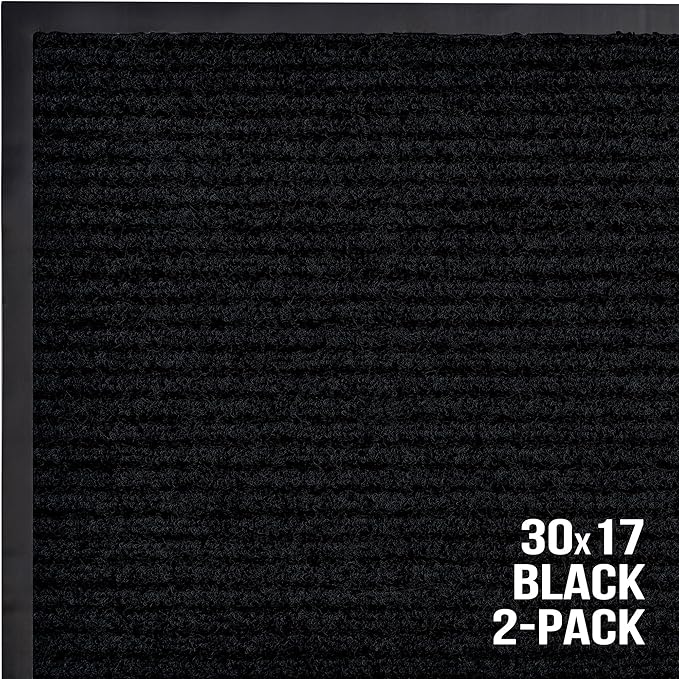 Sierra Concepts 2-Pack Front Door Mat Ribbed Black - Indoor Outdoor Floor Doormat Entryway Welcome Mats - Entrance Shoe Scraper, Entry Inside Outside Garage, 30" x 17"
