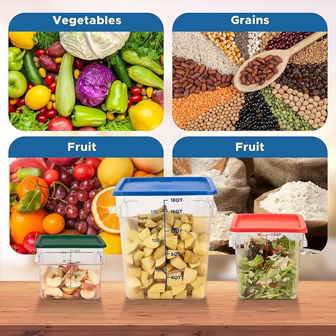 4 Pack Food Storage Containers with Lids, 4 Quart Square Commercial Food Containers, NSF, Polycarbonate, Clear