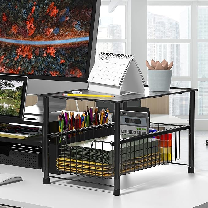 SimpleHouseware Stackable Under Sink Cabinet Sliding Basket Organizer Drawer, Black