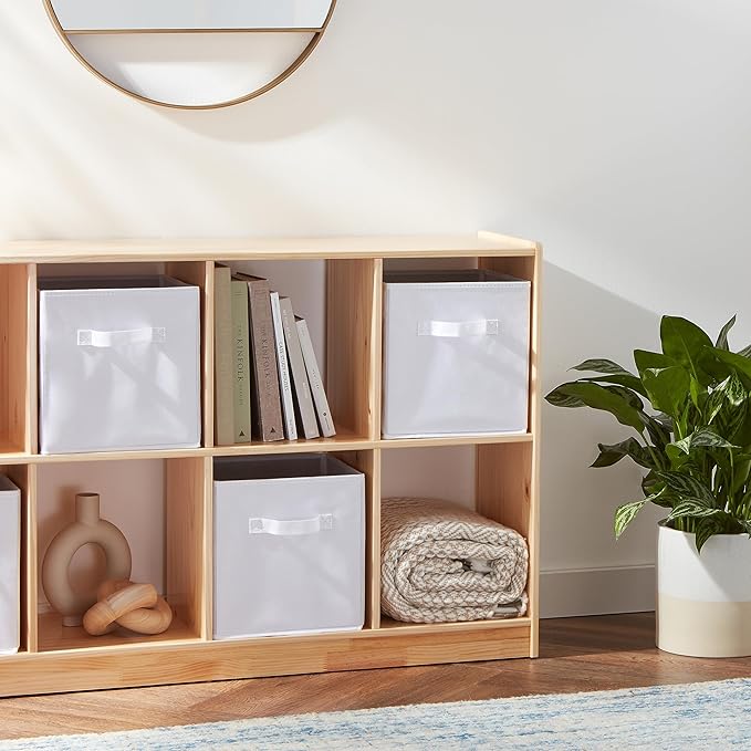 Amazon Basics Collapsible Fabric Storage Cubes Organizer with Handles, Sturdy, White, 10.5-x-10.5-x-11-inch, Pack of 6