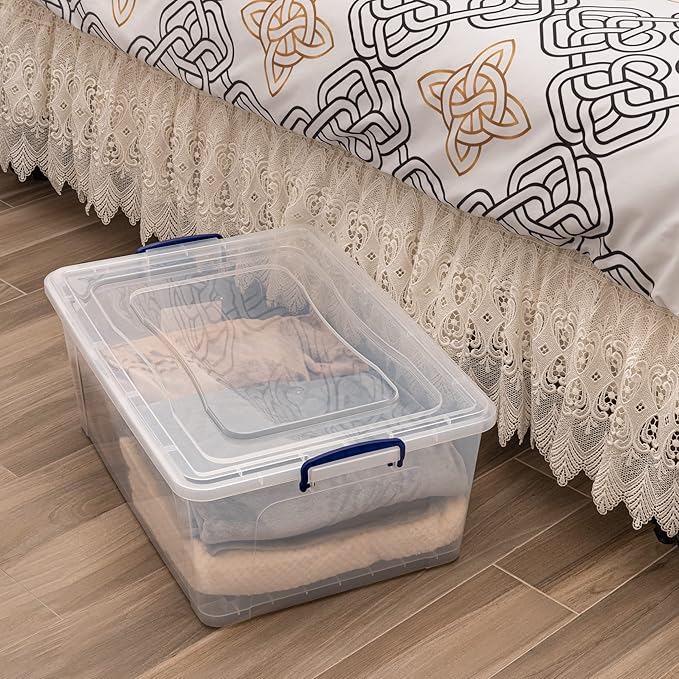 Superio Storage Bins with Lids- Clear Boxes for Organizing, Stackable Plastic Containers- BPA Free, Non-Toxic, Odor Free, Organizer for Home, Office, Dorm (6 Pack, 60 Qt (Wheeled))