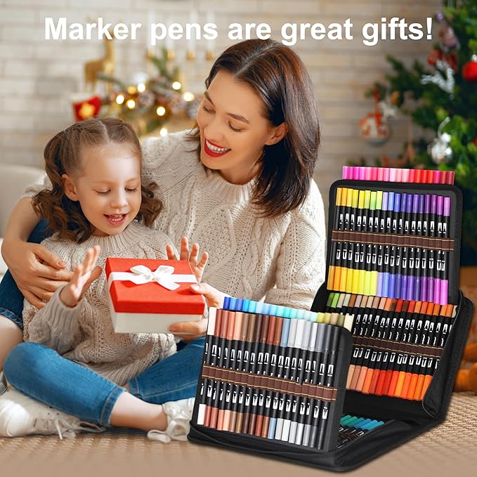 120 Colors Dual Brush Marker Pens, Art Markers with Fine and Brush Tip Coloring Markers for Adults, Marker for Journaling Calligraphy Drawing Sketching Doodling Illustrating