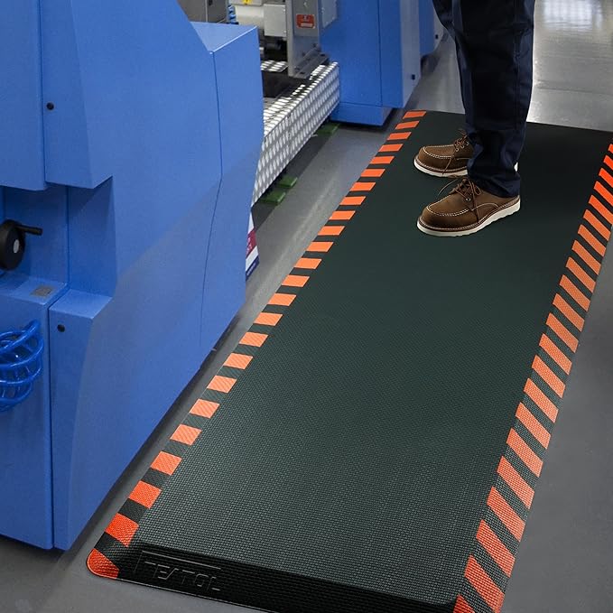 FEATOL Anti Fatigue Mats Industrial 2 Packs, Ergonomic Standing Floor Mat for Work for Stand, Black with Orange Border Safety 20" x 39"-Support for Leg & Back Pain