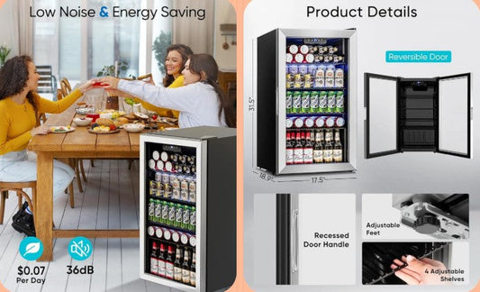 The Perfect Mini Beverage Fridge for Home, Office & Bar — 126-Can Cooler with Glass Door & Adjustable Shelves