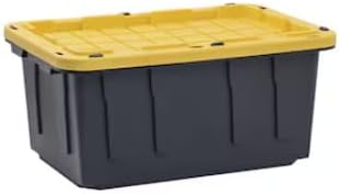 17 Gallon Storage Bin Heavy Duty Stackable Storage Tote with Snap Lid Durable Black Plastic Bin with Lockable Lid, Tie-Down Grooves Made in The USA