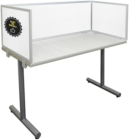 OBEX Polycarbonate Office Desk Mounted Privacy Screen Adjustable Table Top Panel Divider, Universal Aluminum Bracket-USA Made, 24" x 48", White