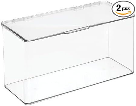 mDesign Plastic Stackable Playroom/Gaming Storage Organizer Bin Box with Hinged Lid for Drawer or Cabinet - Organize Electronics, Crayons, Games, Blocks, Toys, Lumiere Collection - 2 Pack - Clear