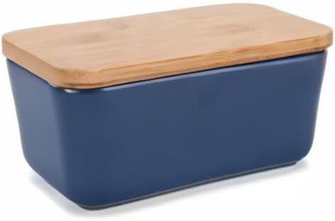 Nat & Jules Ceramic Stoneware 1/2 Pound, 2 Sticks Butter Dish with Airtight Bamboo Lid, Kitchen Accessory, Container Holder, Refrigerator Storage and Countertop Organization, Matte Navy Blue