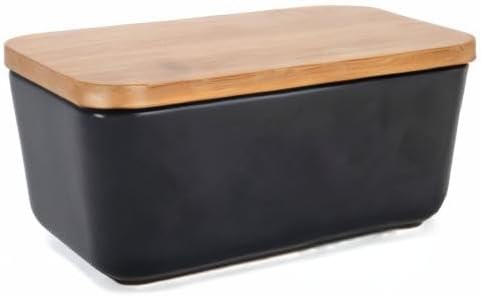 Nat & Jules Ceramic Stoneware 1/2 Pound, 2 Sticks Butter Dish with Airtight Bamboo Lid, Kitchen Accessory, Container Holder, Refrigerator Storage and Countertop Organization, Matte Black