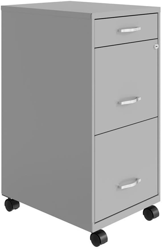 Pemberly Row 3 Drawers 29.52" Vertical Silver Metal Filing Cabinet Lockable Pre-Assembled Movable Legal/Letter Size for Home, Office