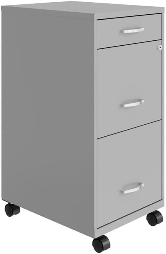 Pemberly Row 3 Drawers 29.52" Vertical Silver Metal Filing Cabinet Lockable Pre-Assembled Movable Legal/Letter Size for Home, Office