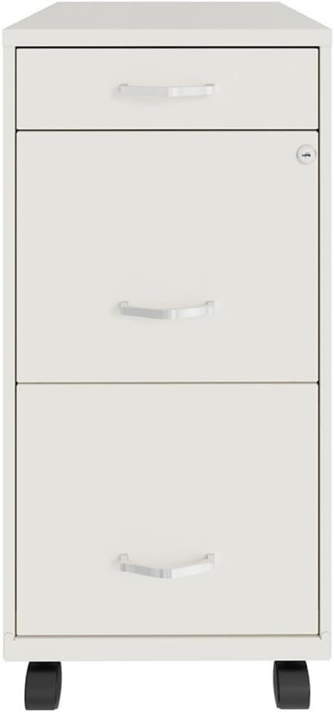 Pemberly Row 3 Drawers 29.52" Vertical White Metal Filing Cabinet Lockable Pre-Assembled Movable Letter Size for Home, Office