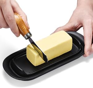 Butter Dish with Lid, Butter Keeper, Easy Scoop,Butter Container Holds for East/West Coast Butter, Dishwasher Safe (Black)