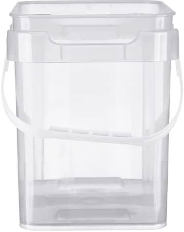 House Naturals 4 Gallon Food Grade Plastic Square clear bucket pail with lid container (Pack of 3) Made in USA- BPA Free