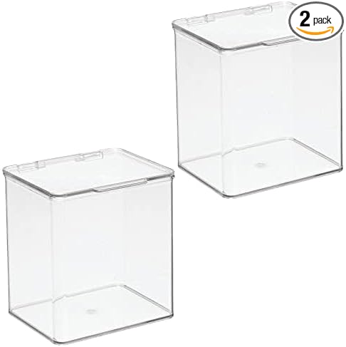 mDesign Kids Plastic Stackable Toy Storage Organizer Box Container with Hinged Lid for Storing Action Figures, Crayons, Building Blocks, Puzzles, Wood Construction Sets, Cars, 2 Pack - Clear