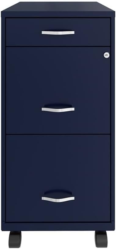 Pemberly Row 3 Drawers 29.52" Vertical Navy Metal Filing Cabinet Lockable Pre-Assembled Movable Letter Size for Home, Office