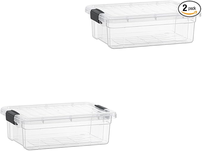 Superio Clear Storage Boxes with Lids, 2.3 Quart Plastic Container Bins for Organizing, Stackable Crates, BPA Free, Non Toxic, Odor Free, Organizers for Home, Office, School, and Dorm, 2 Pack