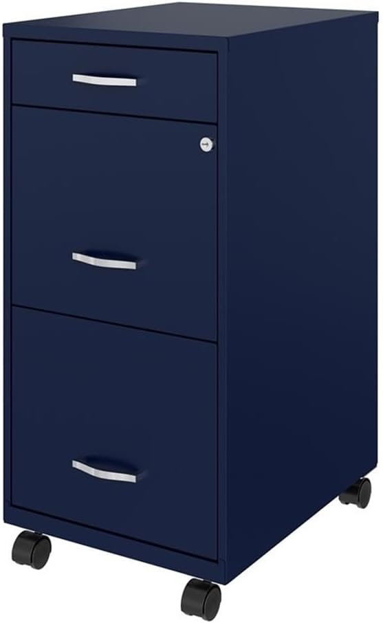 Pemberly Row 3 Drawers 29.52" Vertical Navy Metal Filing Cabinet Lockable Pre-Assembled Movable Letter Size for Home, Office