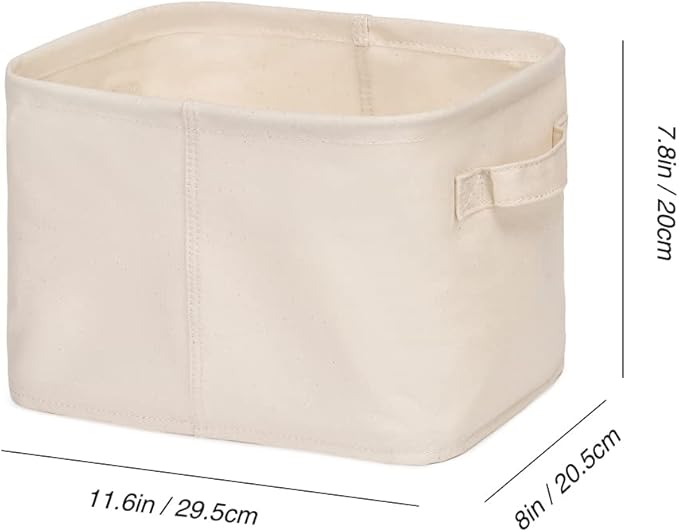 Decorative Basket Rectangular Fabric Storage Bin Organizer Basket with Handles for Clothes Storage (11.6 x 8 x 7.8, Beige)