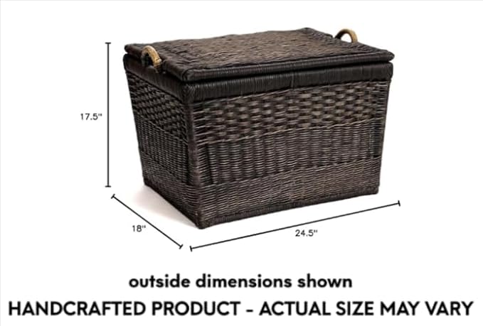 The Basket Lady Lift-Off Lid Wicker Storage Basket, Large, 24.5 in L x 18 in W x 17.5 in H, Antique Walnut Brown