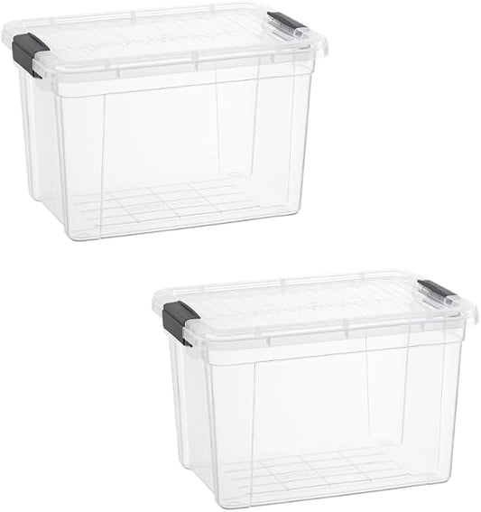 Superio Storage Bins with Lids- 2 Pack, 2.5 Qt Clear Boxes for Organizing, Stackable Plastic Containers- BPA Free, Non-Toxic, Odor Free, Organizer for Home, Office, Dorm