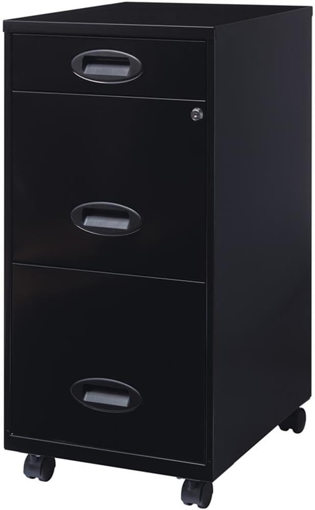 Pemberly Row 3 Drawers 29.52" Vertical Black Metal Filing Cabinet Lockable Pre-Assembled Movable Letter Size for Home, Office