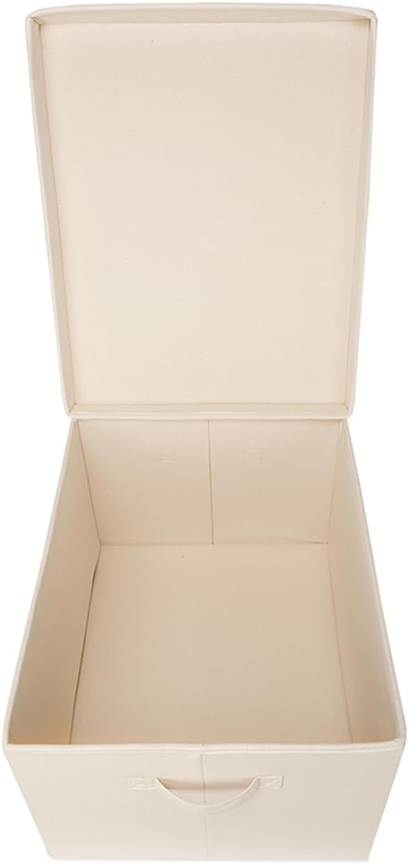 Foldable Storage Bins with Lids Cotton Canvas Rectangular Storage Box Ideal for Organization Lightweight and Durable (L)
