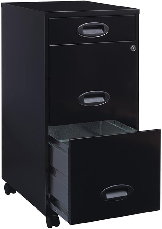 Pemberly Row 3 Drawers 29.52" Vertical Black Metal Filing Cabinet Lockable Pre-Assembled Movable Letter Size for Home, Office