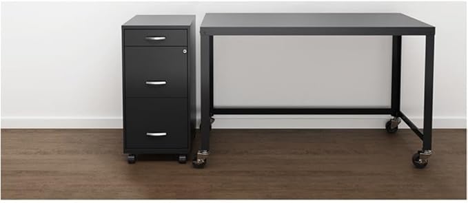 Pemberly Row 18" Deep 3 Drawer Mobile Metal Vertical Filing Cabinet - Black