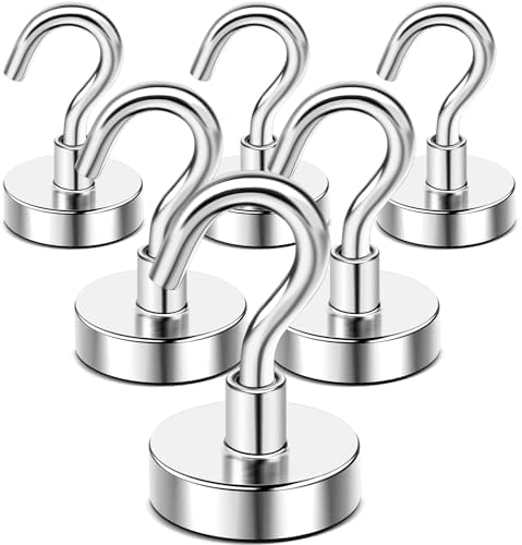 DIYMAG Strong Neodymium Magnetic Hooks, 120lbs Heavy Duty Rare Earth Magnets with Hook,Strong Corrosion Protection Facilitate Hook Pack of 6