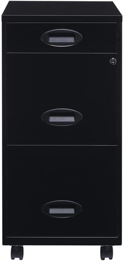 Pemberly Row 3 Drawers 29.52" Vertical Black Metal Filing Cabinet Lockable Pre-Assembled Movable Letter Size for Home, Office